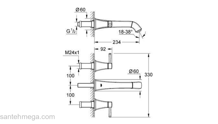 Смеситель для раковины GROHE Grandera 20415IG0 (внешняя часть). Фото