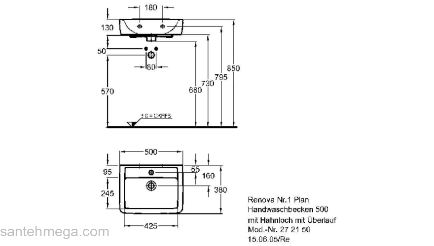 Раковина GEBERIT Renova NR.1 Plan 50x38 272150000. Фото