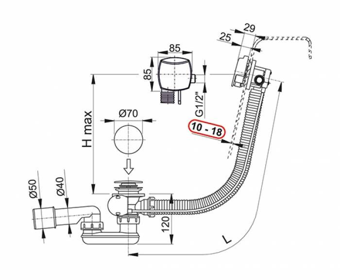 Слив-перелив ALCAPLAST A565CRM1 (80 см). Фото