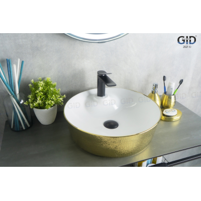 Раковина накладная GID D1306h025 44х44 53318 Белый / Золото. Фото