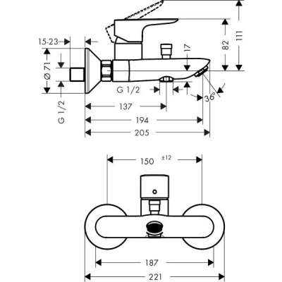 Смеситель для ванны с душем Hansgrohe Talis E 71740990. Фото