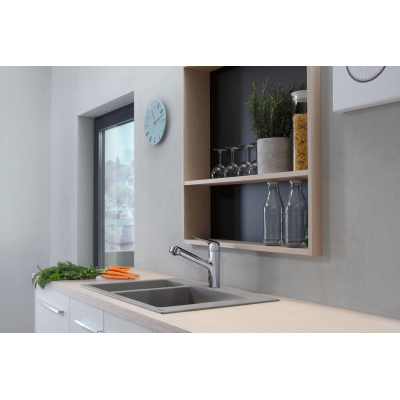 Кухонный смеситель Hansgrohe Focus M42, однорычажный с вытяжным изливом 71814000, хром. Фото